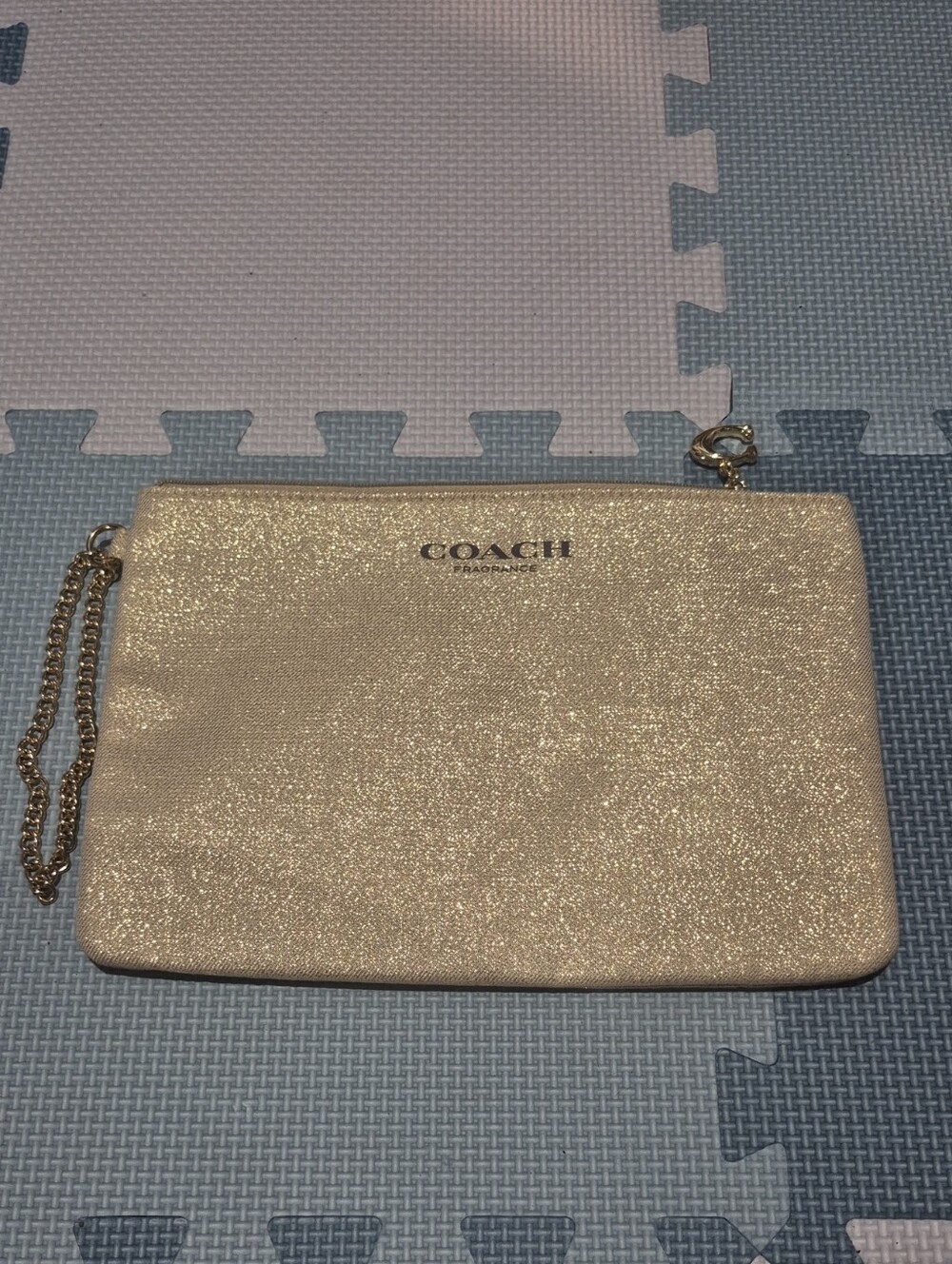 COACH Gold Glitter Chain Wristlet Pouch